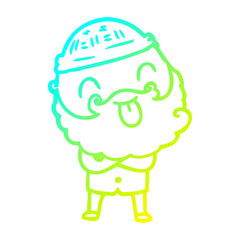 cold gradient line drawing man with beard sticking out tongue