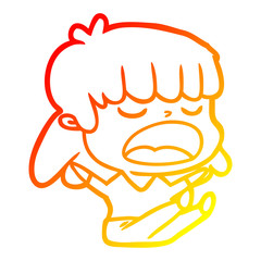 warm gradient line drawing cartoon woman talking loudly