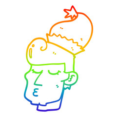 rainbow gradient line drawing cartoon man wearing christmas hat