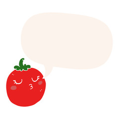 cartoon tomato and speech bubble in retro style