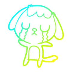 cold gradient line drawing cute cartoon dog crying