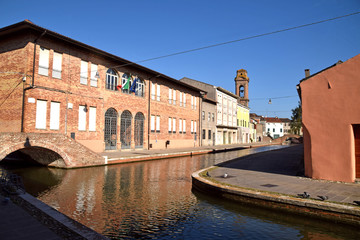 A glimpse of the old houses on the canals of the town of Comacchio - Italy