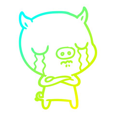 cold gradient line drawing cartoon pig crying