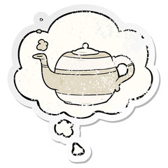cartoon teapot and thought bubble as a distressed worn sticker