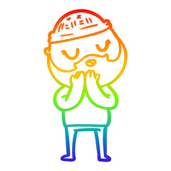 rainbow gradient line drawing cartoon man with beard