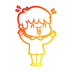 warm gradient line drawing cartoon laughing boy