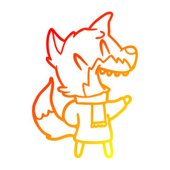 warm gradient line drawing laughing fox wearing winter clothes