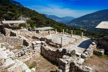 Ancient Lycian City of Arykanda. Overview of the gymnasium complex. Arykanda is an ancient city built on mountain terraces at an altitude of 1000 meter. It is an amazing ancient city. Antalya-Turkey