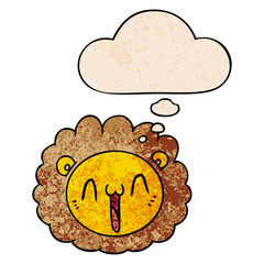 cartoon lion face and thought bubble in grunge texture pattern style