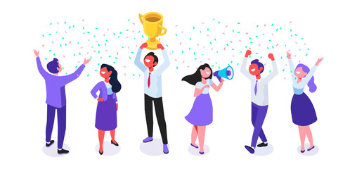 Team Success vector illustration. Business people celebrating victory. Vector illustration of a flat design.	