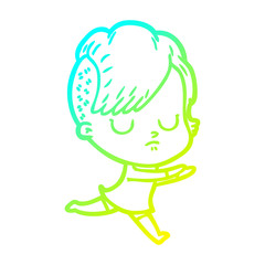 cold gradient line drawing cartoon woman