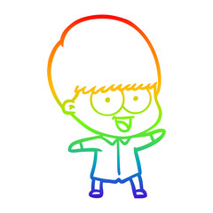 rainbow gradient line drawing happy cartoon boy