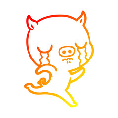 warm gradient line drawing cartoon running pig crying