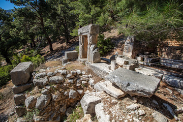 Ancient Lycian City of Arykanda. Overview of the gymnasium complex. Arykanda is an ancient city built on mountain terraces at an altitude of 1000 meter. It is an amazing ancient city. Antalya-Turkey