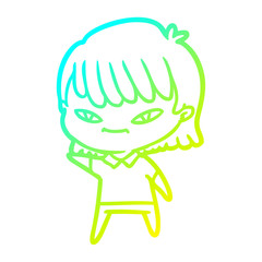 cold gradient line drawing cartoon woman