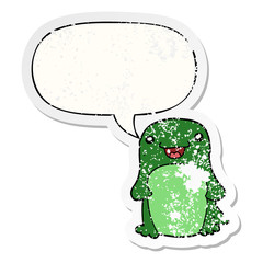 cartoon penguin and speech bubble distressed sticker