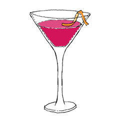 Cosmopolitan Cocktail Color Digital drawing vector illustration. Glass on white isolated background