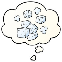 cartoon ice cubes and thought bubble in smooth gradient style