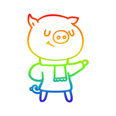rainbow gradient line drawing happy cartoon pig