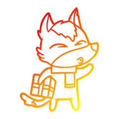 warm gradient line drawing cartoon christmas wolf whistling