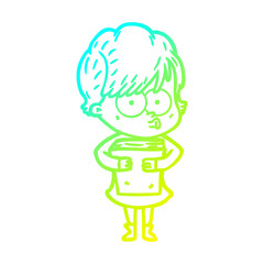 cold gradient line drawing cartoon woman