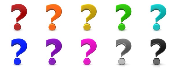 question marks 3d set red black blue green gold silver queries icon set interrogation points punctuation marks isolated on white