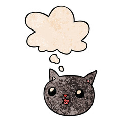 cartoon cat and thought bubble in grunge texture pattern style