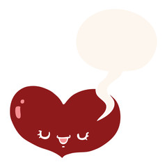 cartoon love heart character and speech bubble in retro style