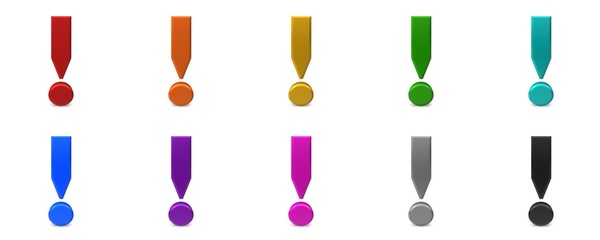 exclamation mark exclamation point icon set red orange gold green blue silver black colored 3d rendering sign symbol icon