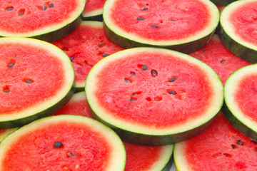 Round slices of watermelon close up