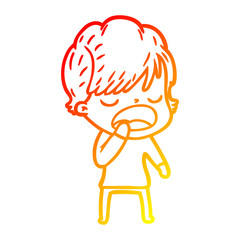 warm gradient line drawing cartoon woman talking