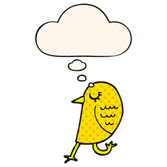 cartoon bird and thought bubble in comic book style
