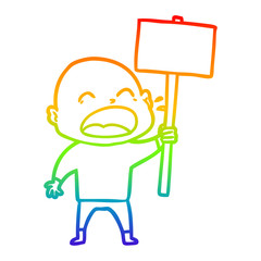 rainbow gradient line drawing cartoon shouting bald man
