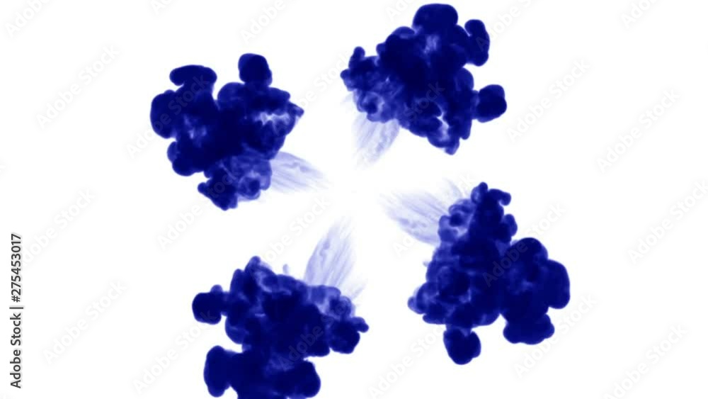 Aufkleber 3d render of blue ink injection dissolves and spread in water on white background with luma matte as