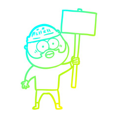 cold gradient line drawing cartoon bearded man with signpost