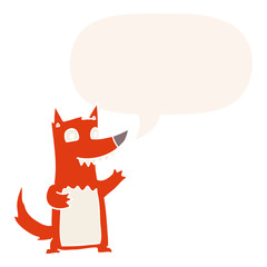 cartoon wolf and speech bubble in retro style