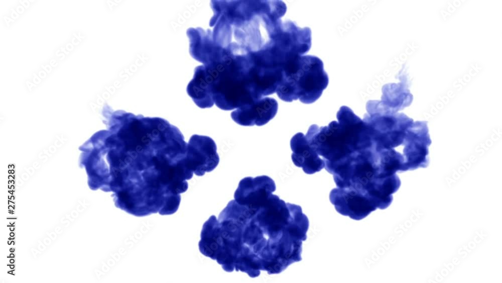 Poster 3d render of blue ink injection dissolves and spread in water on white background with luma matte as