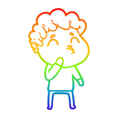 Fototapeta na wymiar rainbow gradient line drawing cartoon man pouting