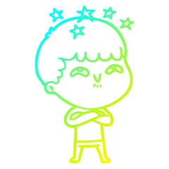 cold gradient line drawing cartoon amazed boy