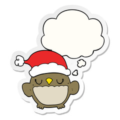 cute christmas owl and thought bubble as a printed sticker