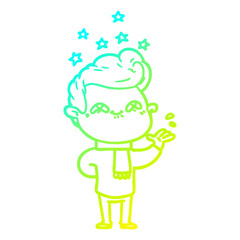 cold gradient line drawing cartoon excited man