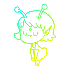 cold gradient line drawing cartoon alien girl