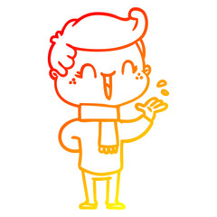 warm gradient line drawing cartoon laughing boy