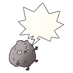 cartoon rock falling and speech bubble in smooth gradient style