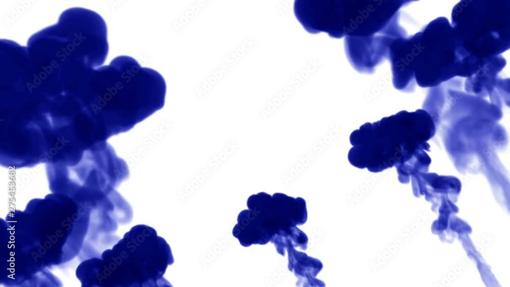 Aufkleber 3d render of blue ink injection dissolves and spread in water on white background with luma matte as