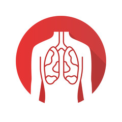 Ill lungs flat design long shadow glyph icon. Sore human organ. Tuberculosis, cancer. Unhealthy pulmonary system. Sick internal body part. Respiratory health. Vector silhouette illustration