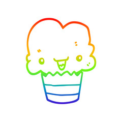 rainbow gradient line drawing cartoon cupcake with face