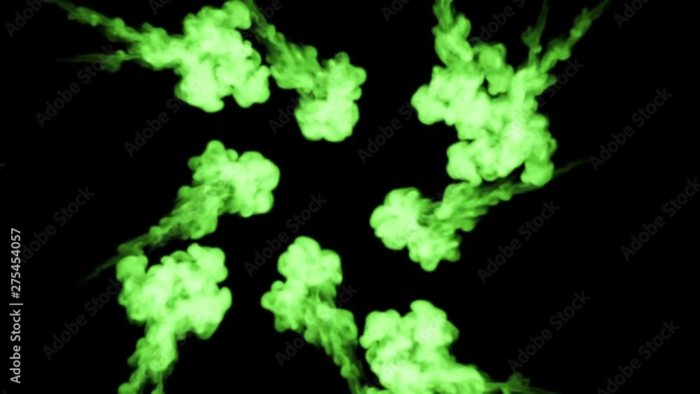 Aufkleber 3d render of green ink injection dissolves and spread in water on black with luma matte as alpha cha