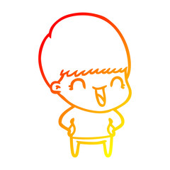 warm gradient line drawing happy cartoon boy