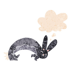 funny cartoon rabbit and thought bubble in retro textured style